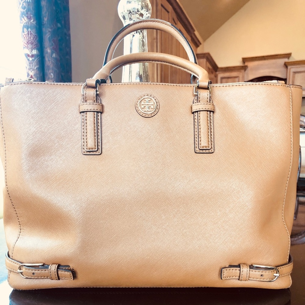 Tory Burch double zip tan satchel